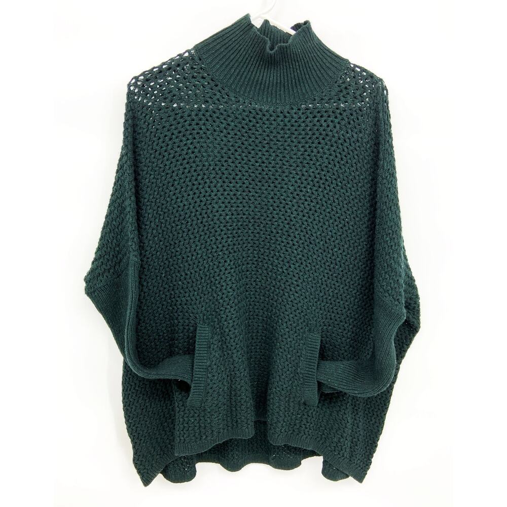 Ann Taylor Loft Hunter Green Loose Knit Batwing Sweater Pouch Pocket Size M